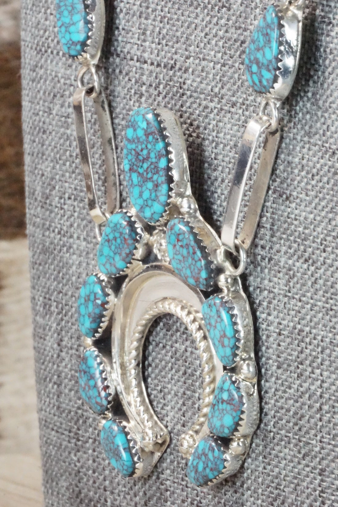 Turquoise & Sterling Silver Necklace and Earrings Set - Vangie Tsabetsaye