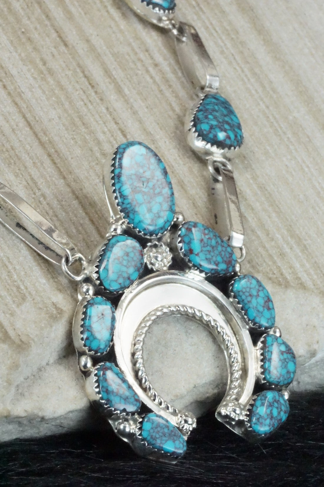 Turquoise & Sterling Silver Necklace and Earrings Set - Vangie Tsabetsaye