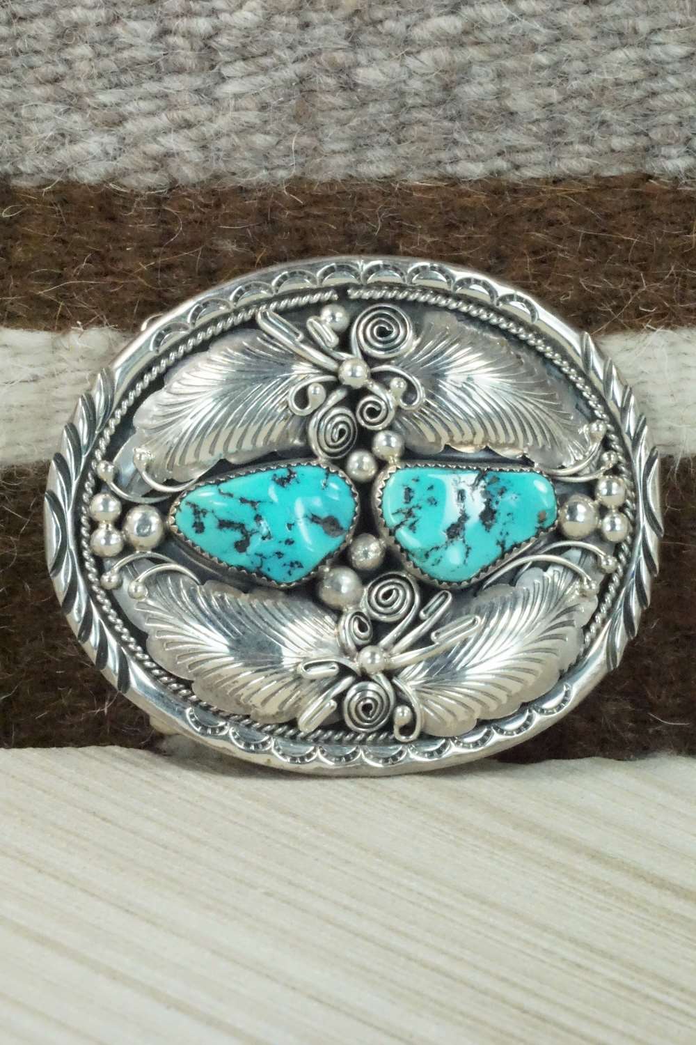 Turquoise & Sterling Silver Belt Buckle - Navajo