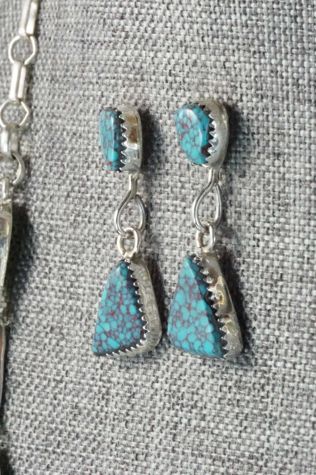 Turquoise & Sterling Silver Necklace and Earrings Set - Vangie Tsabetsaye