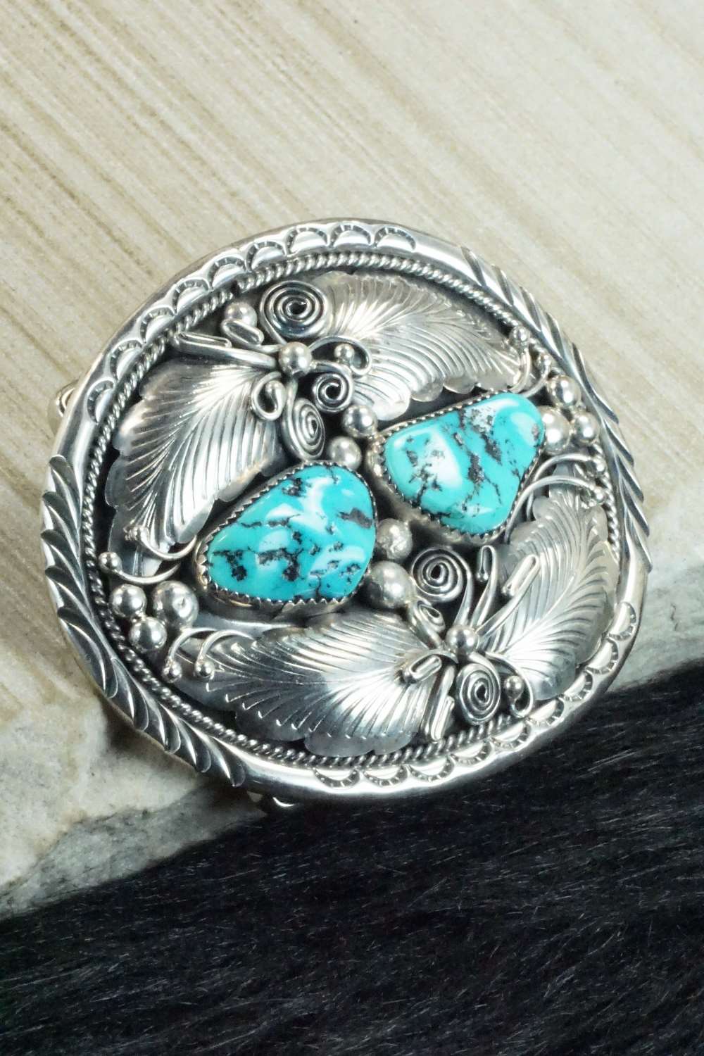 Turquoise & Sterling Silver Belt Buckle - Navajo