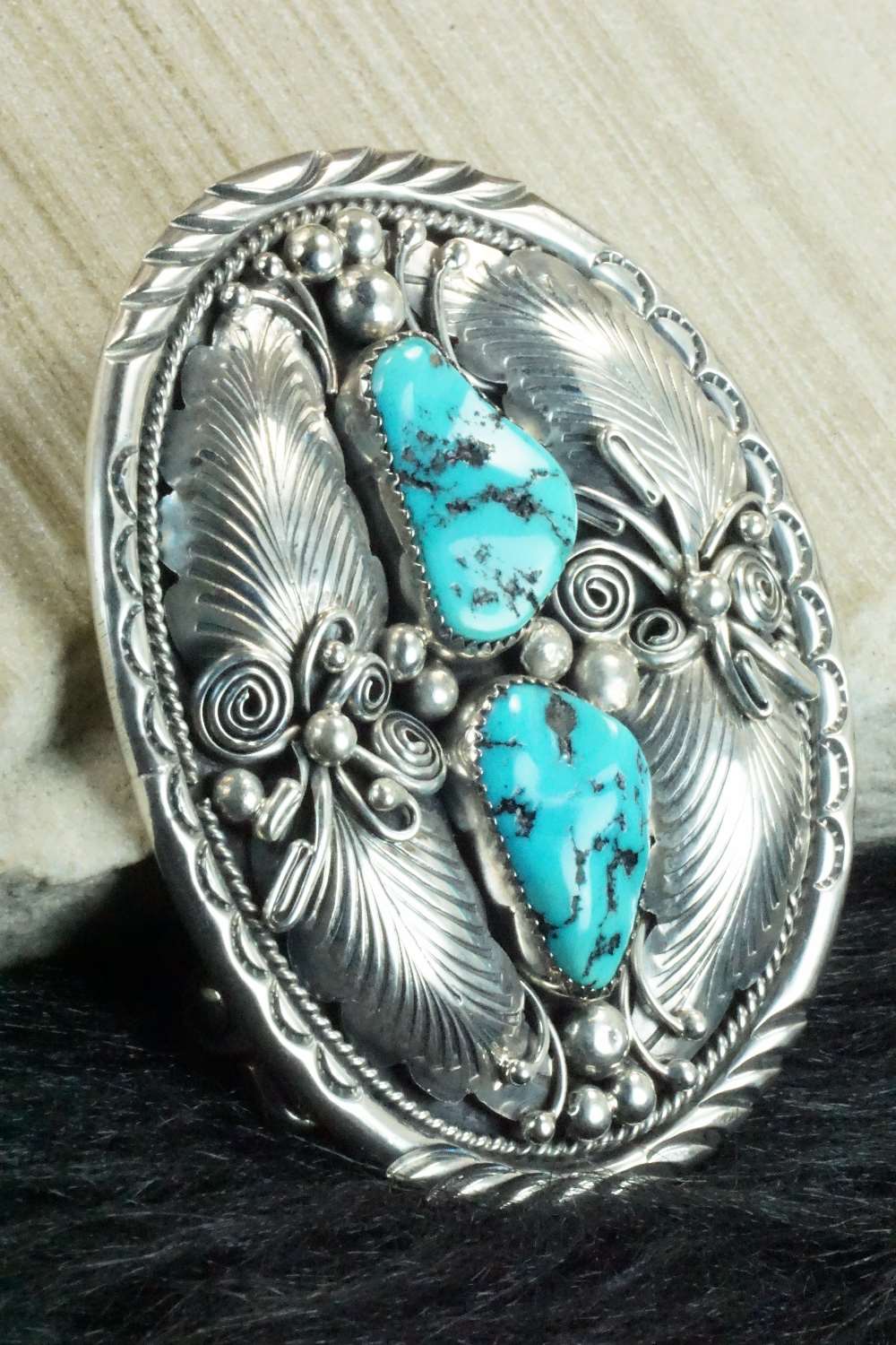 Turquoise & Sterling Silver Belt Buckle - Navajo
