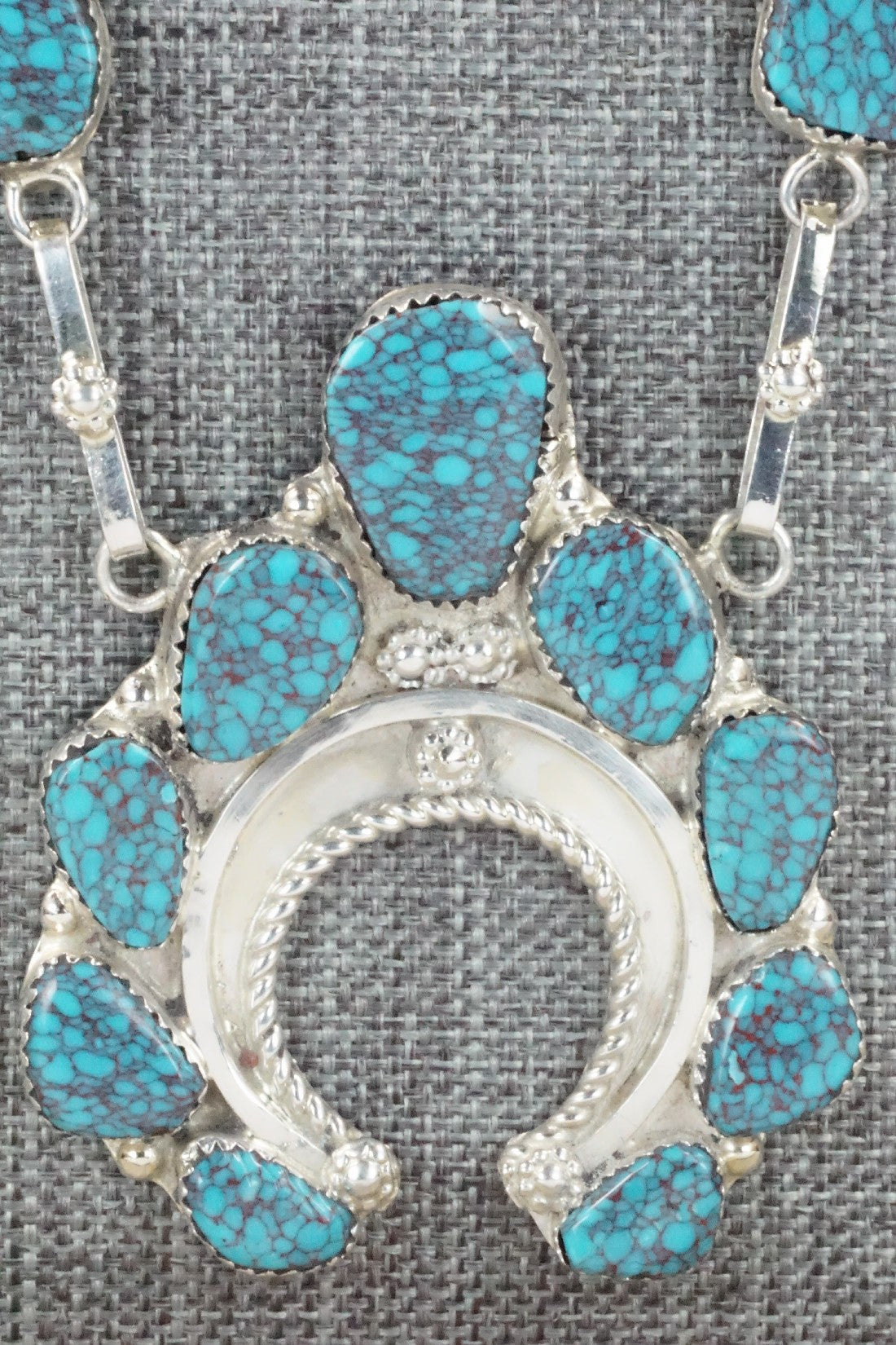 Turquoise & Sterling Silver Necklace and Earrings Set - Vangie Tsabetsaye