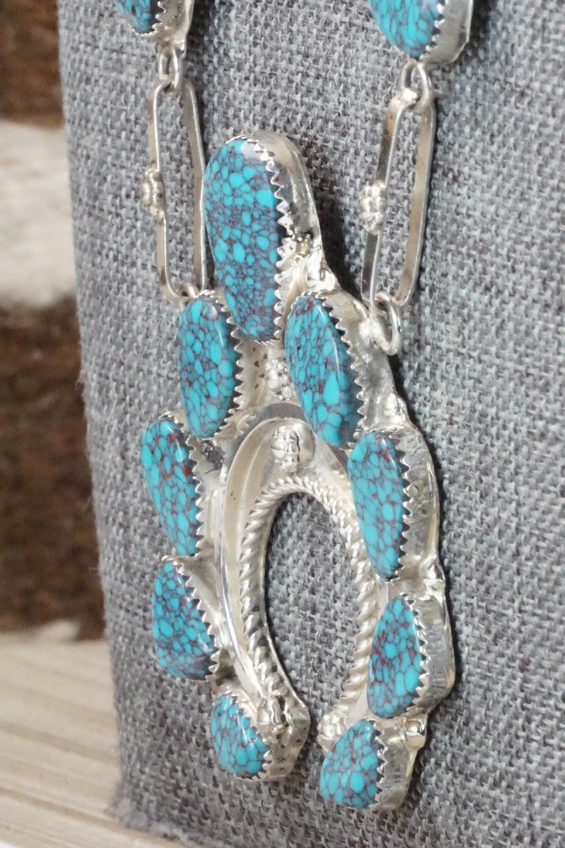 Turquoise & Sterling Silver Necklace and Earrings Set - Vangie Tsabetsaye