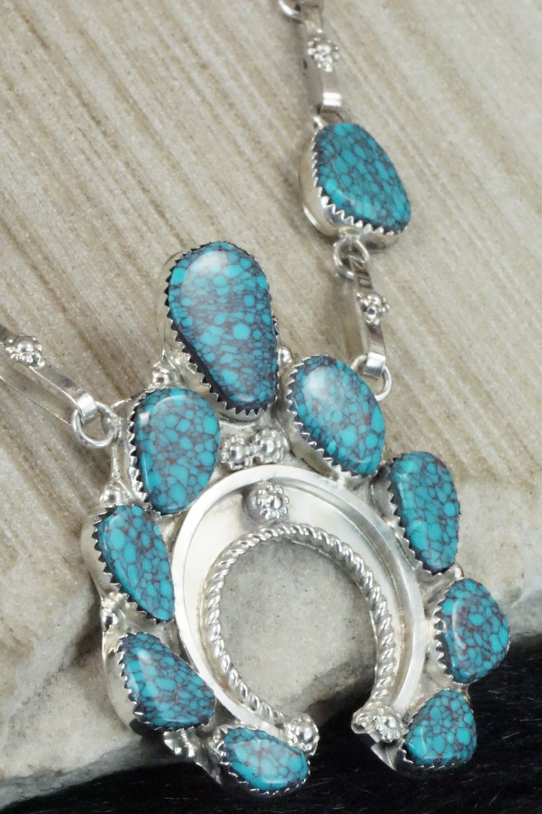 Turquoise & Sterling Silver Necklace and Earrings Set - Vangie Tsabetsaye