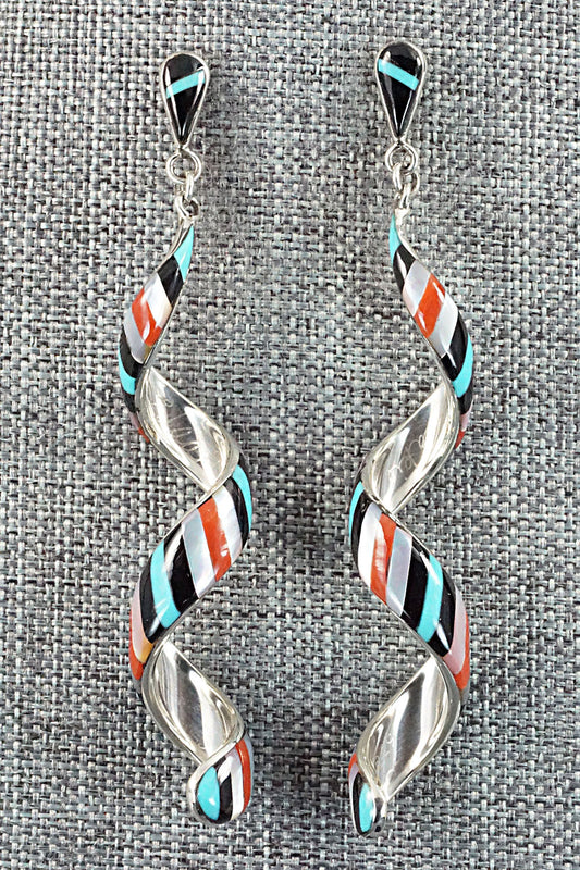 Multi Stone & Sterling Silver Inlay Earrings - Idella Edaakie