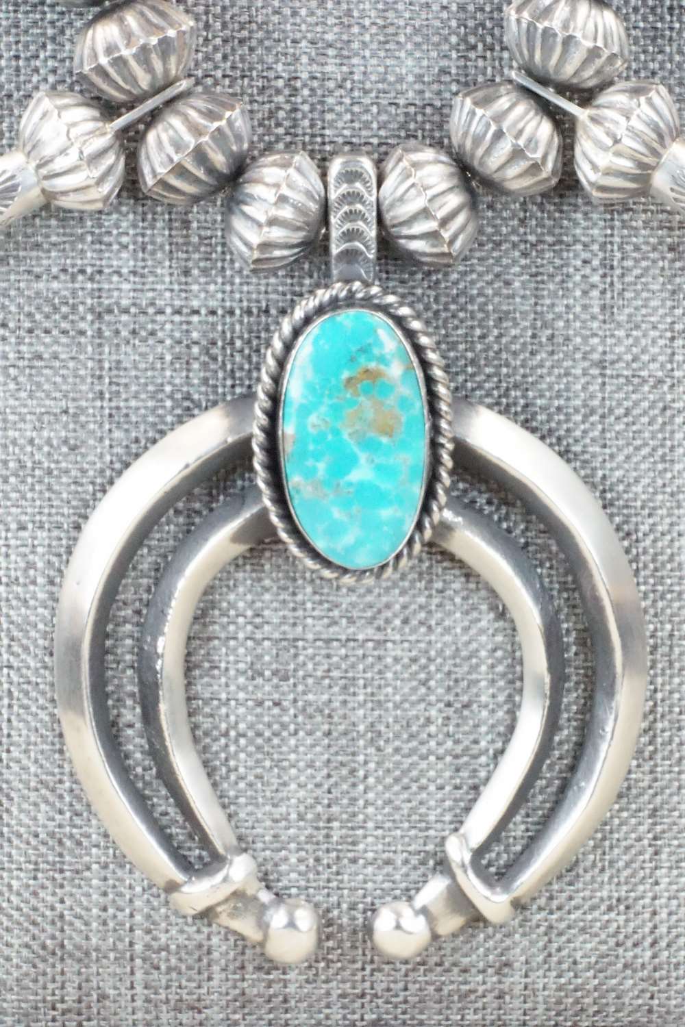 Turquoise & Sterling Silver Squash Blossom Necklace and Earrings - Chris Hale