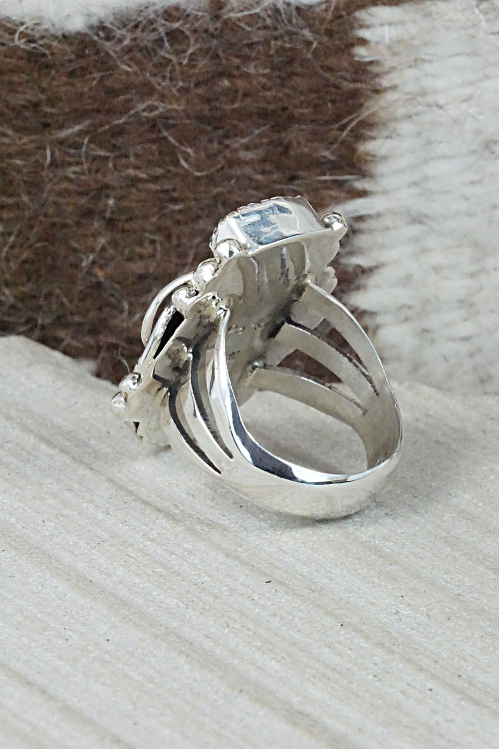 Turquoise, Coral & Sterling Silver Ring - Sandra Parkett - Size 8.75