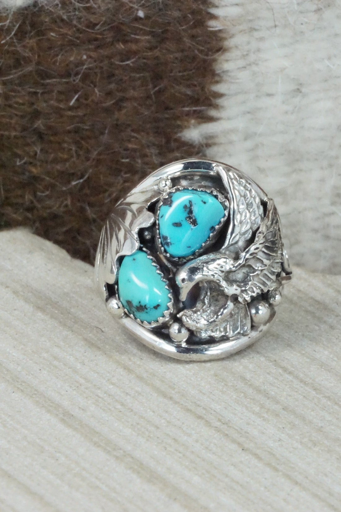 Turquoise & Sterling Silver Ring - Jeannette Saunders - Size 11.5