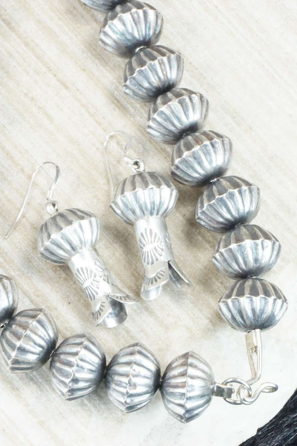 Turquoise & Sterling Silver Squash Blossom Necklace and Earrings - Chris Hale