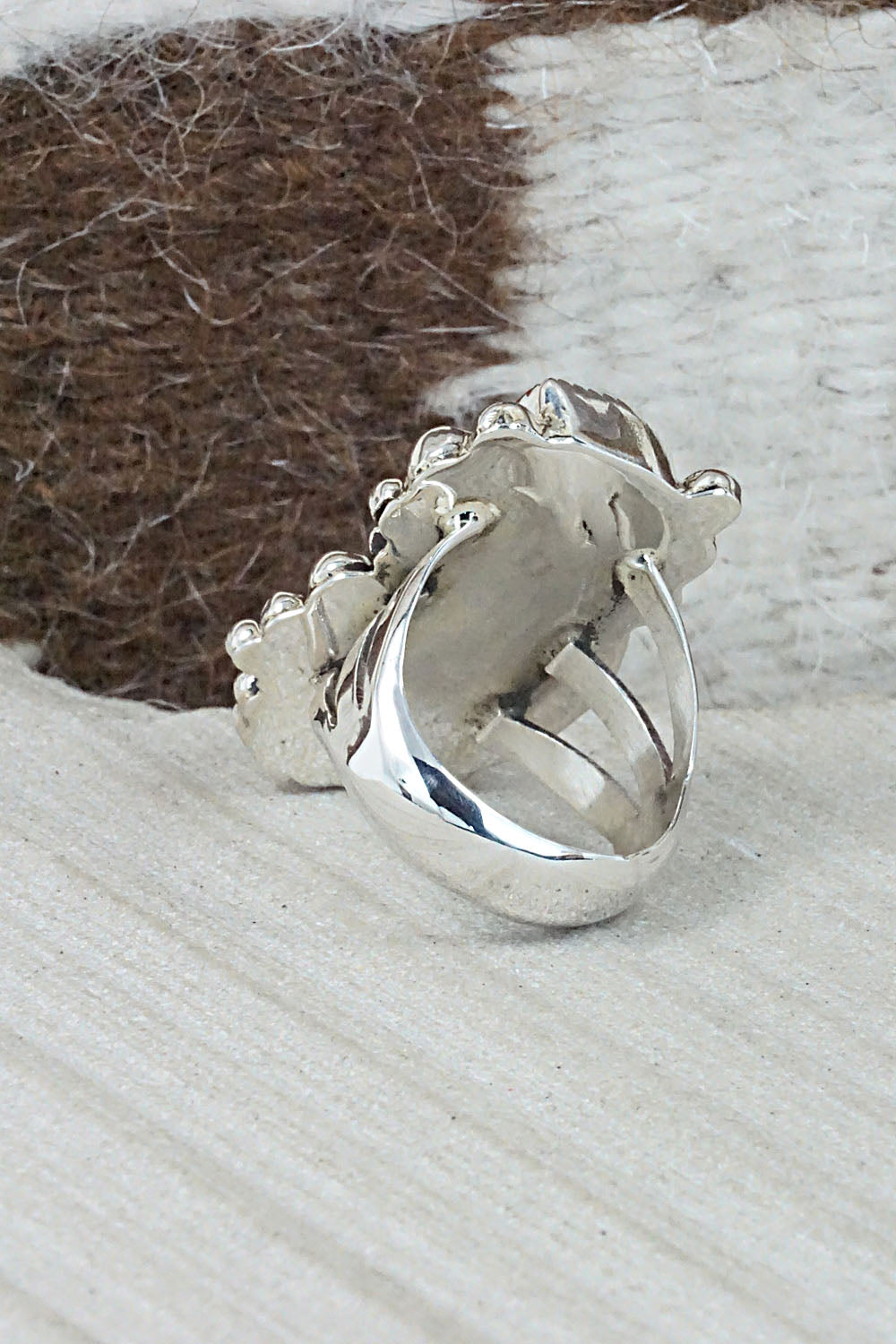 Turquoise, Coral & Sterling Silver Ring - Sandra Parkett - Size 7.5