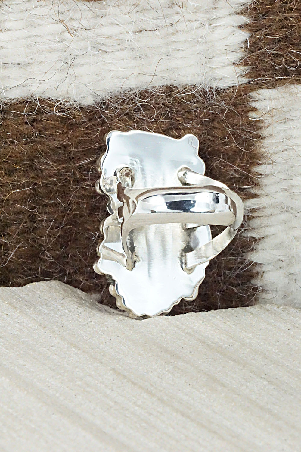 Turquoise, Coral & Sterling Silver Ring - Sandra Parkett - Size 7.5