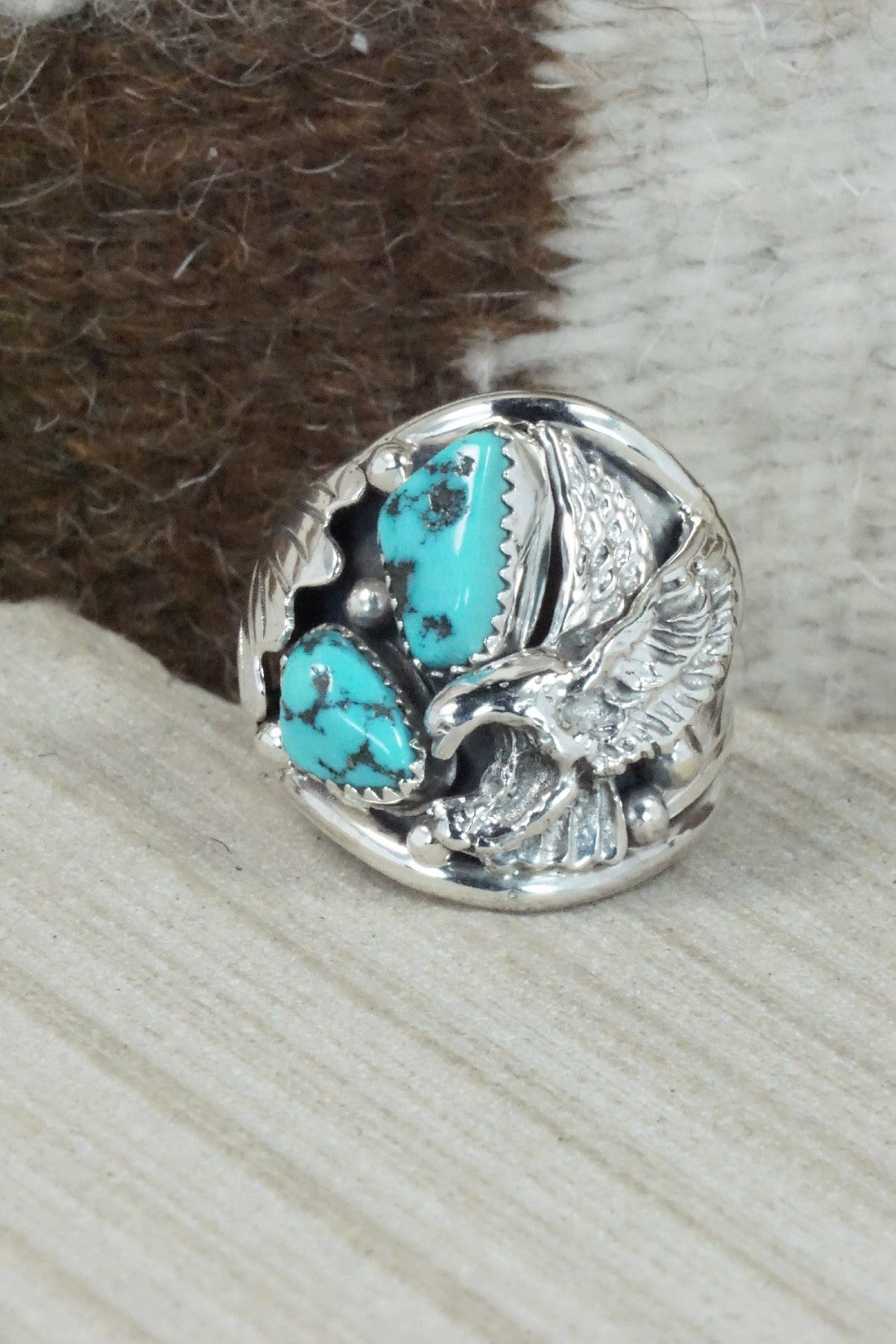 Turquoise & Sterling Silver Ring - Jeannette Saunders - Size 11.75
