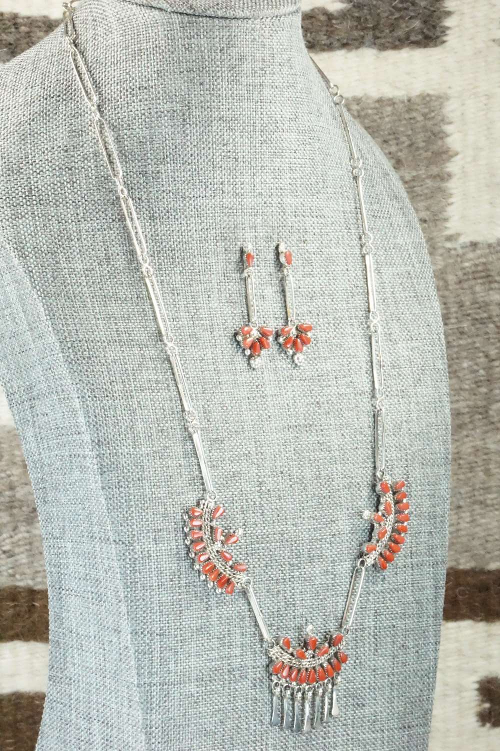 Coral & Sterling Silver Necklace and Earrings Set - Florine Beyuka
