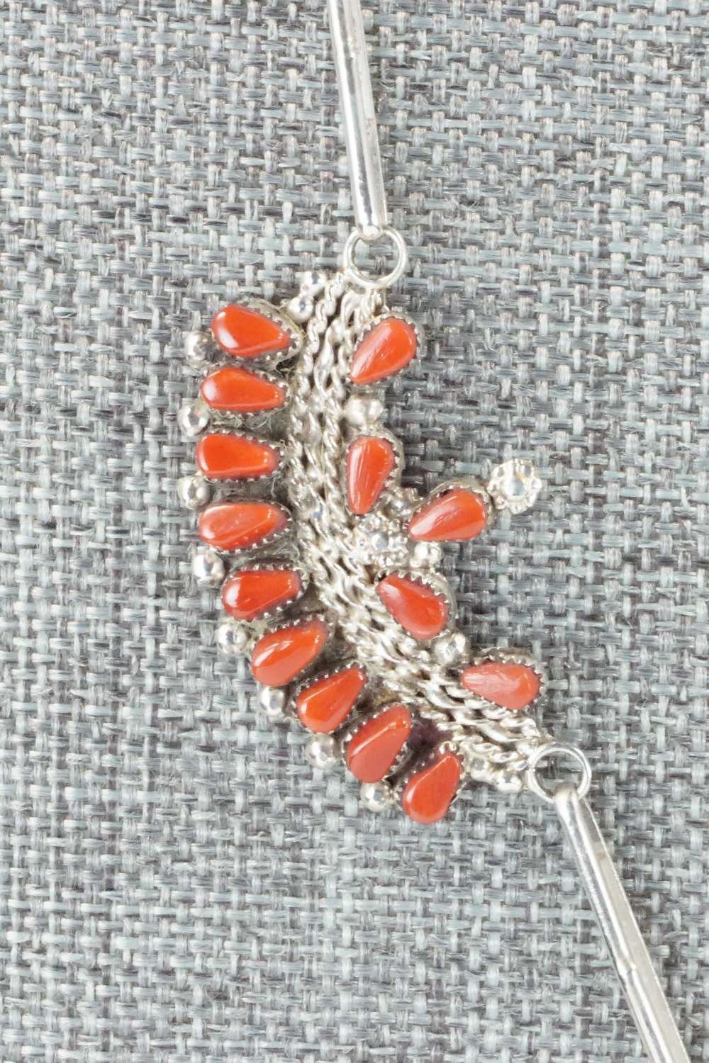 Coral & Sterling Silver Necklace and Earrings Set - Florine Beyuka