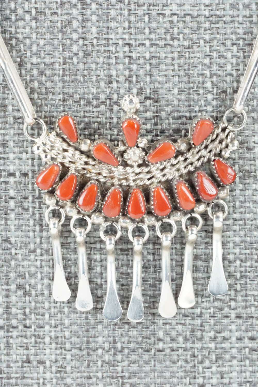 Coral & Sterling Silver Necklace and Earrings Set - Florine Beyuka
