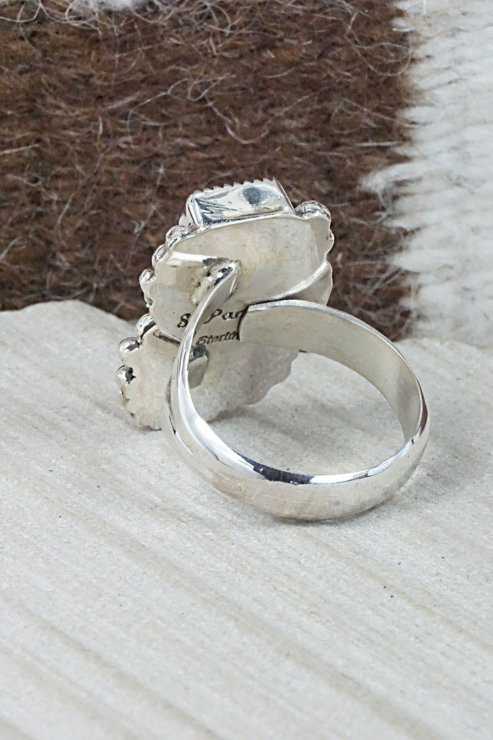 Turquoise, Coral & Sterling Silver Ring - Sandra Parkett - Size 7.5 (Adj.)