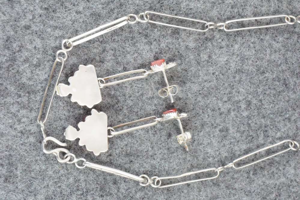 Coral & Sterling Silver Necklace and Earrings Set - Florine Beyuka