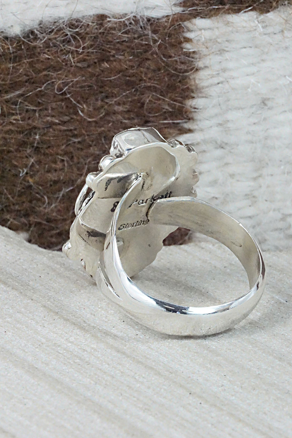 Turquoise, Coral & Sterling Silver Ring - Sandra Parkett - Size 8.5 (Adj.)