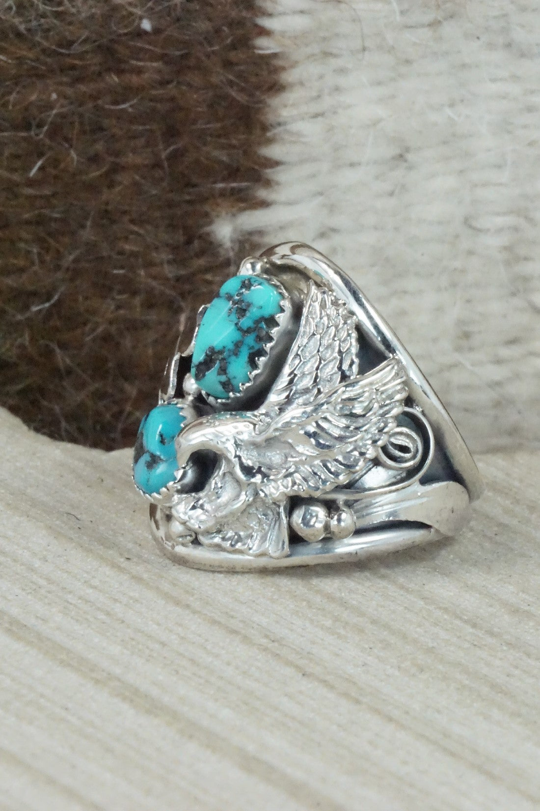 Turquoise & Sterling Silver Ring - Jeannette Saunders - Size 12.75