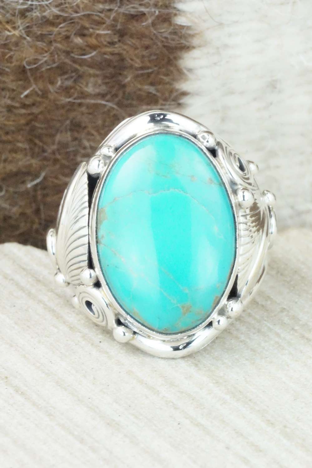 Turquoise & Sterling Silver Ring - Darrell Morgan - Size 12.5