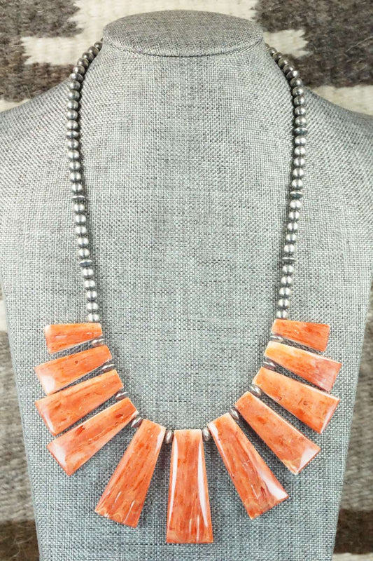 Spiny Oyster & Sterling Silver Pearl Necklace - Louise Joe