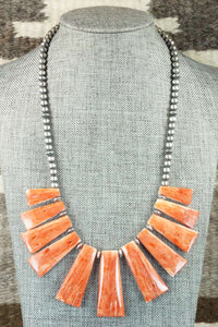 Spiny Oyster & Sterling Silver Pearl Necklace - Louise Joe