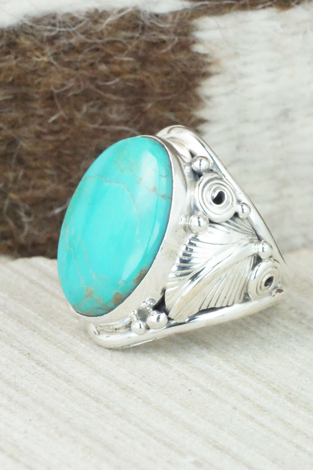 Turquoise & Sterling Silver Ring - Darrell Morgan - Size 12.5