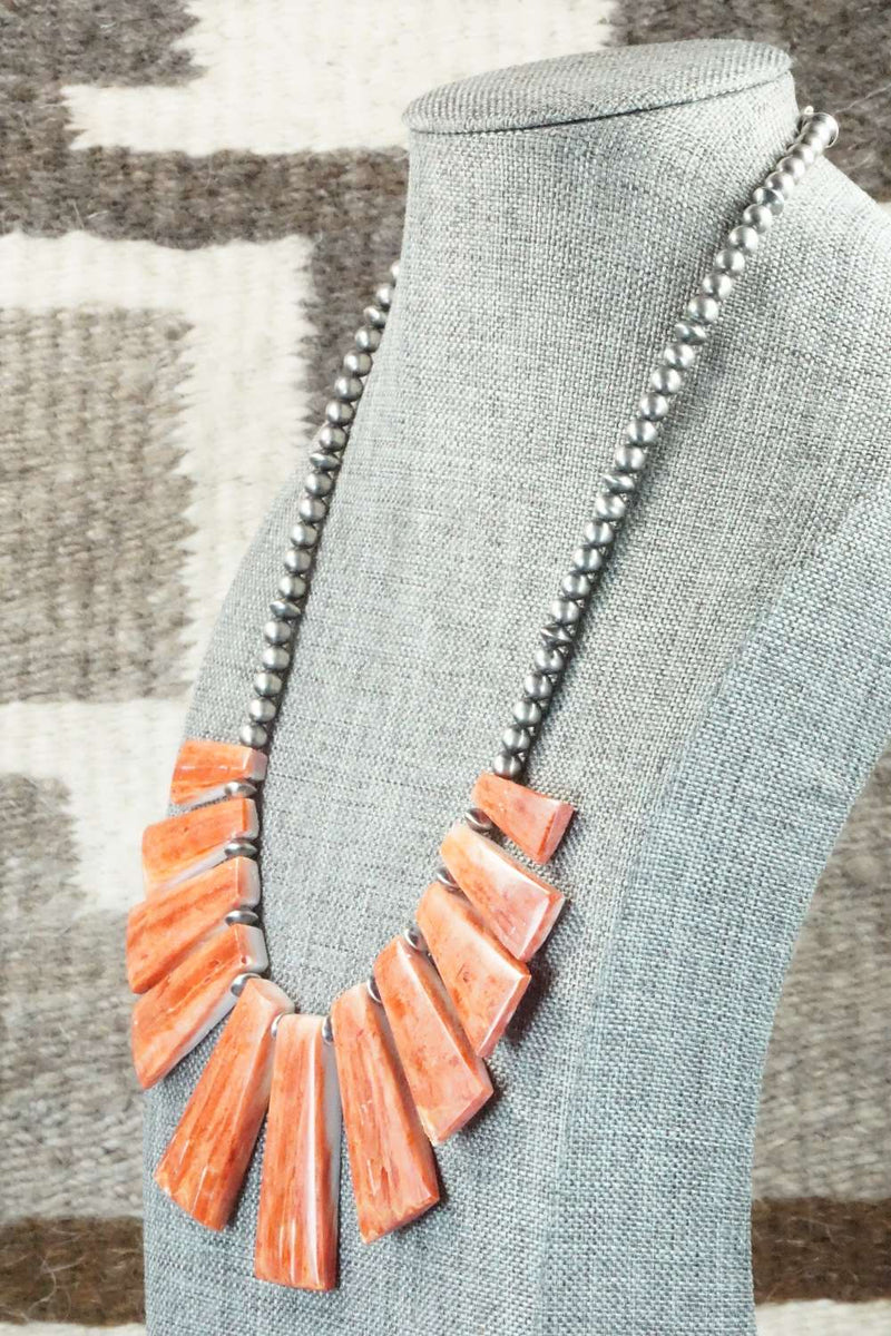 Spiny Oyster & Sterling Silver Pearl Necklace - Louise Joe