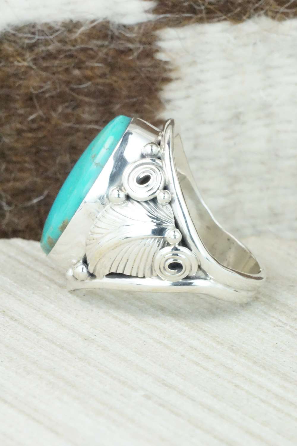 Turquoise & Sterling Silver Ring - Darrell Morgan - Size 12.5
