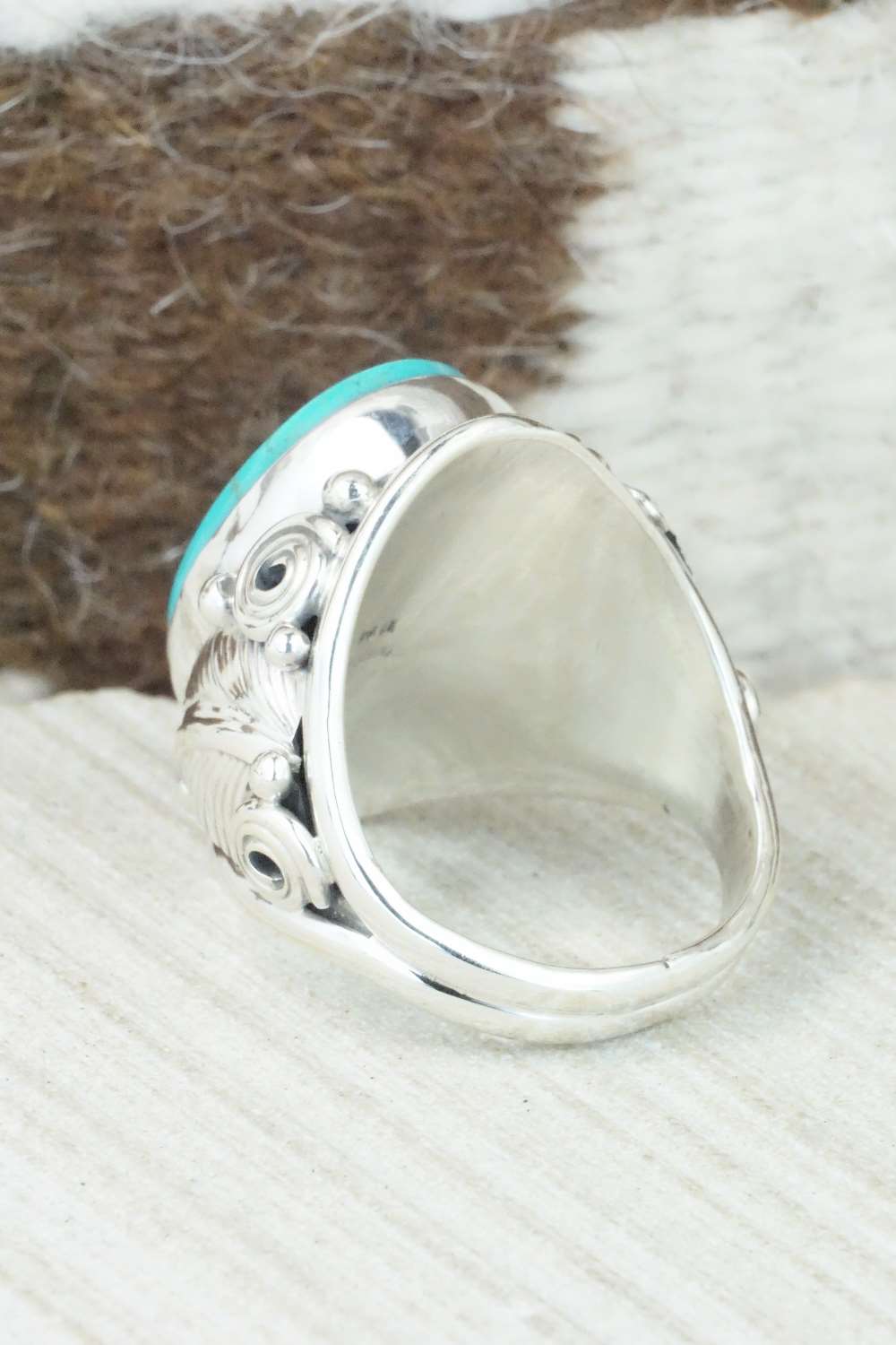 Turquoise & Sterling Silver Ring - Darrell Morgan - Size 12.5