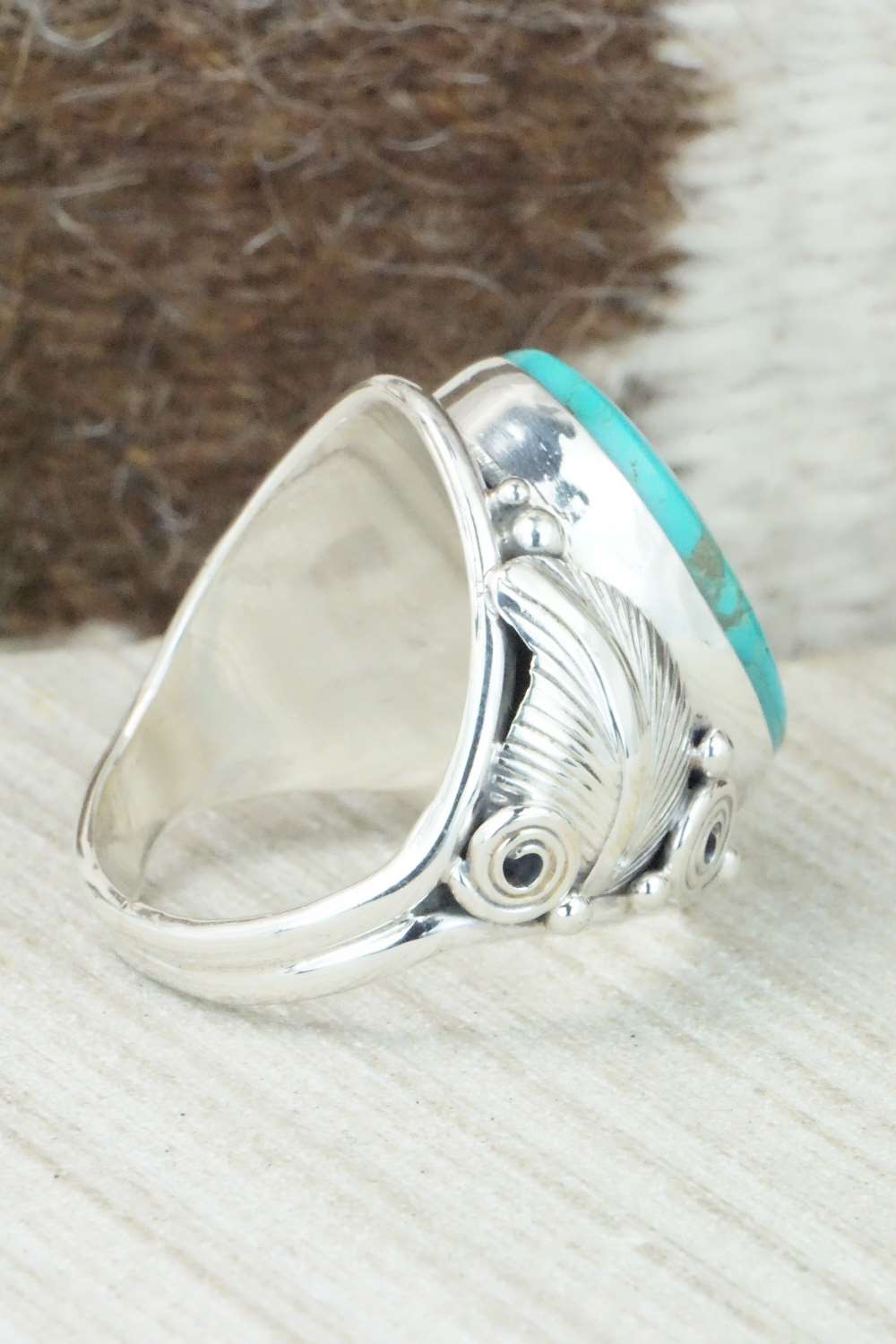 Turquoise & Sterling Silver Ring - Darrell Morgan - Size 12.5