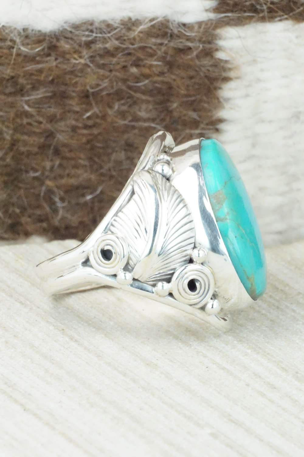 Turquoise & Sterling Silver Ring - Darrell Morgan - Size 12.5