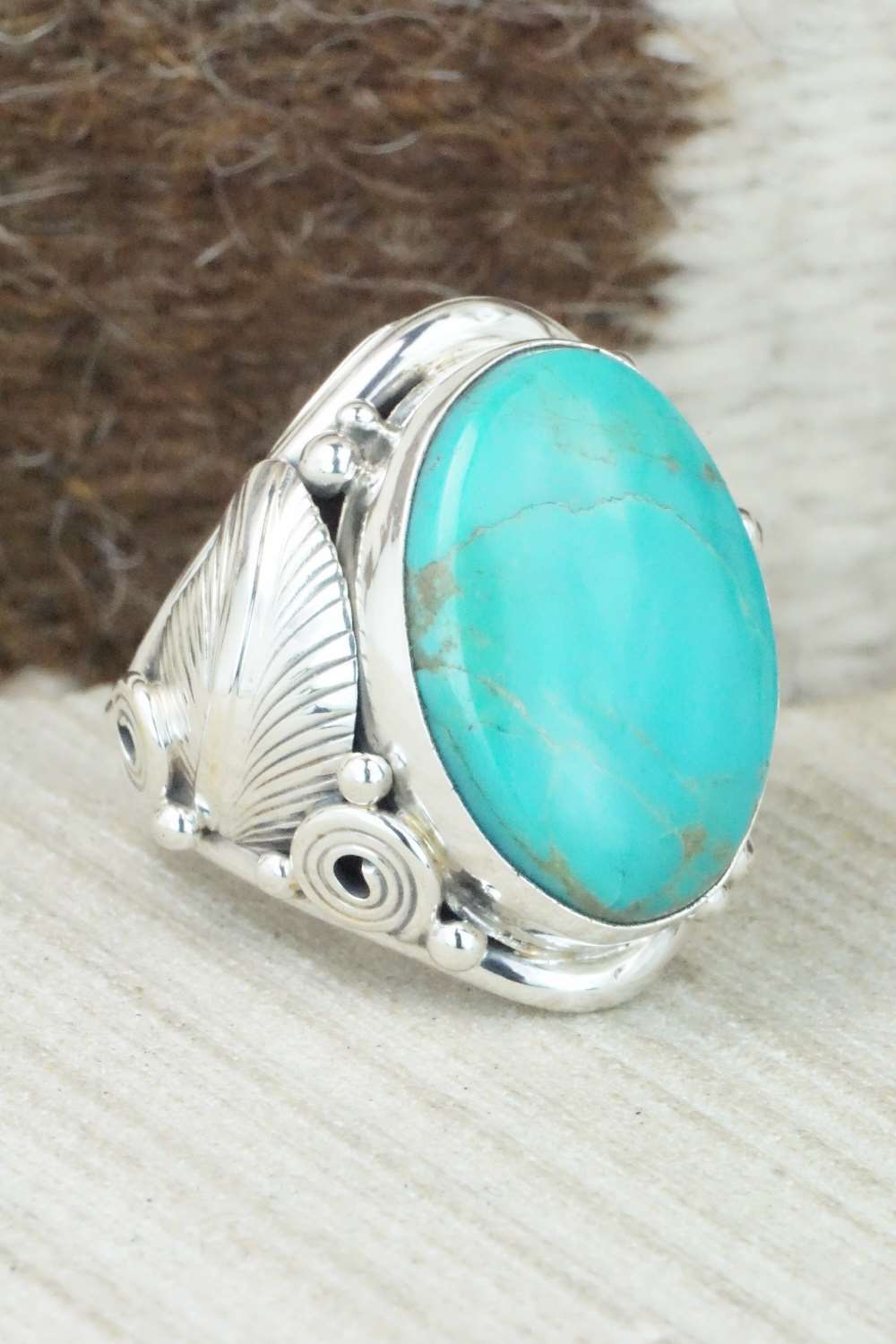 Turquoise & Sterling Silver Ring - Darrell Morgan - Size 12.5