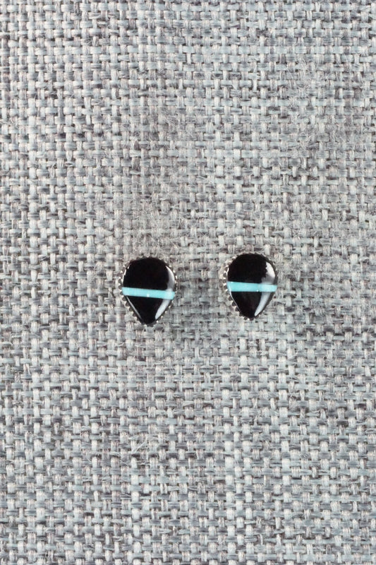 Onyx, Turquoise & Sterling Silver Earrings - Rosaline Bradley