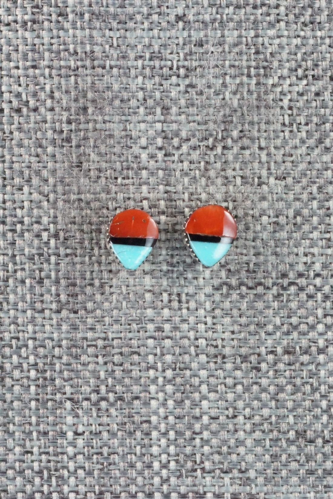 Turquoise, Coral, Onyx & Sterling Silver Earrings - Rosaline Bradley