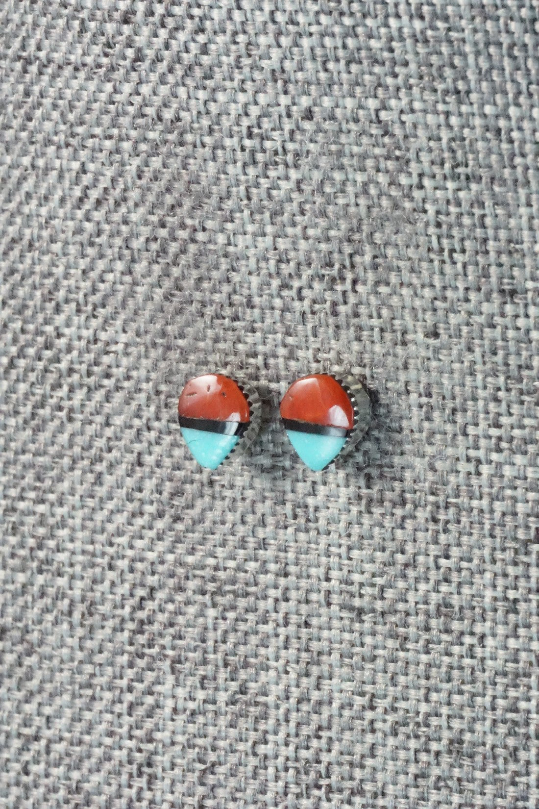 Turquoise, Coral, Onyx & Sterling Silver Earrings - Rosaline Bradley