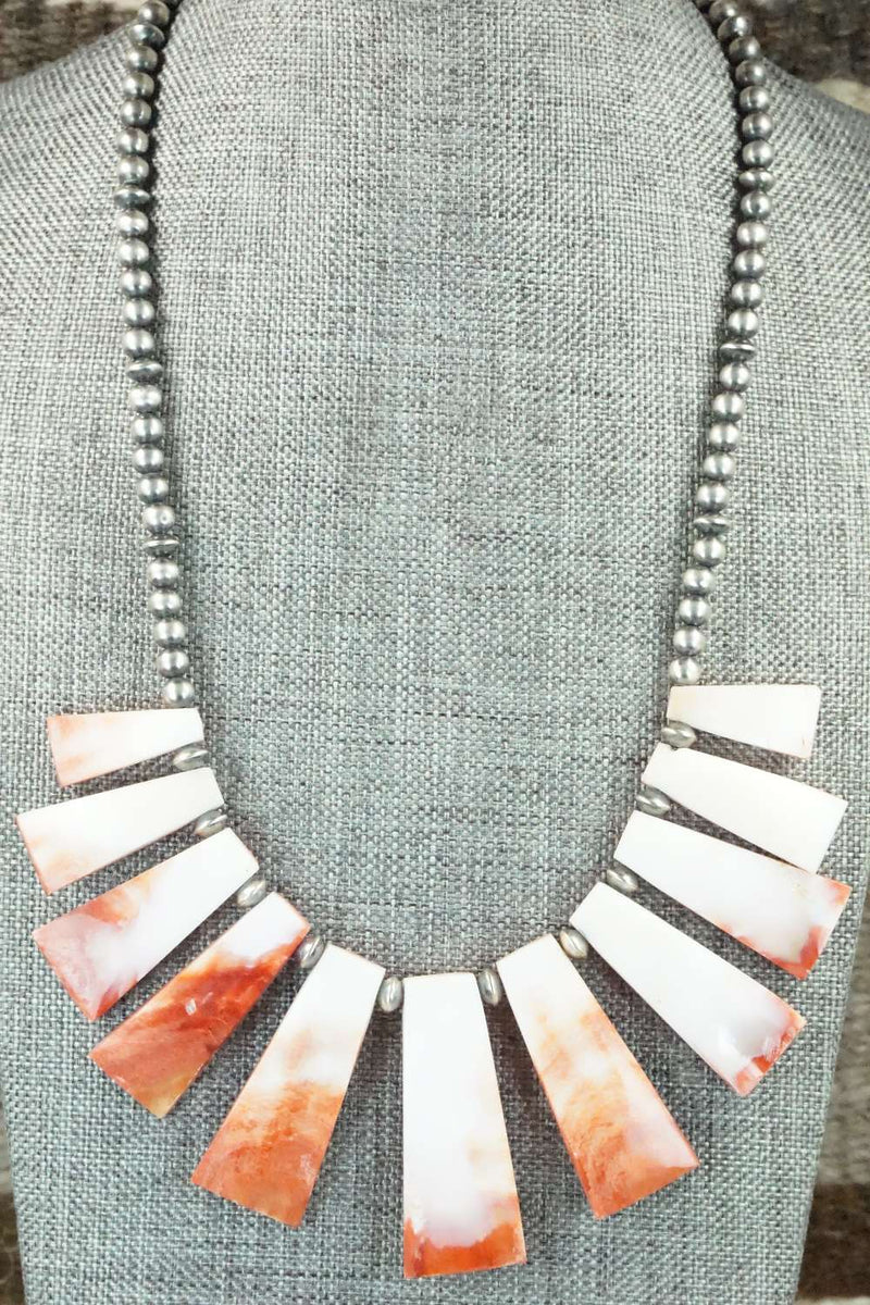 Spiny Oyster & Sterling Silver Pearl Necklace - Louise Joe