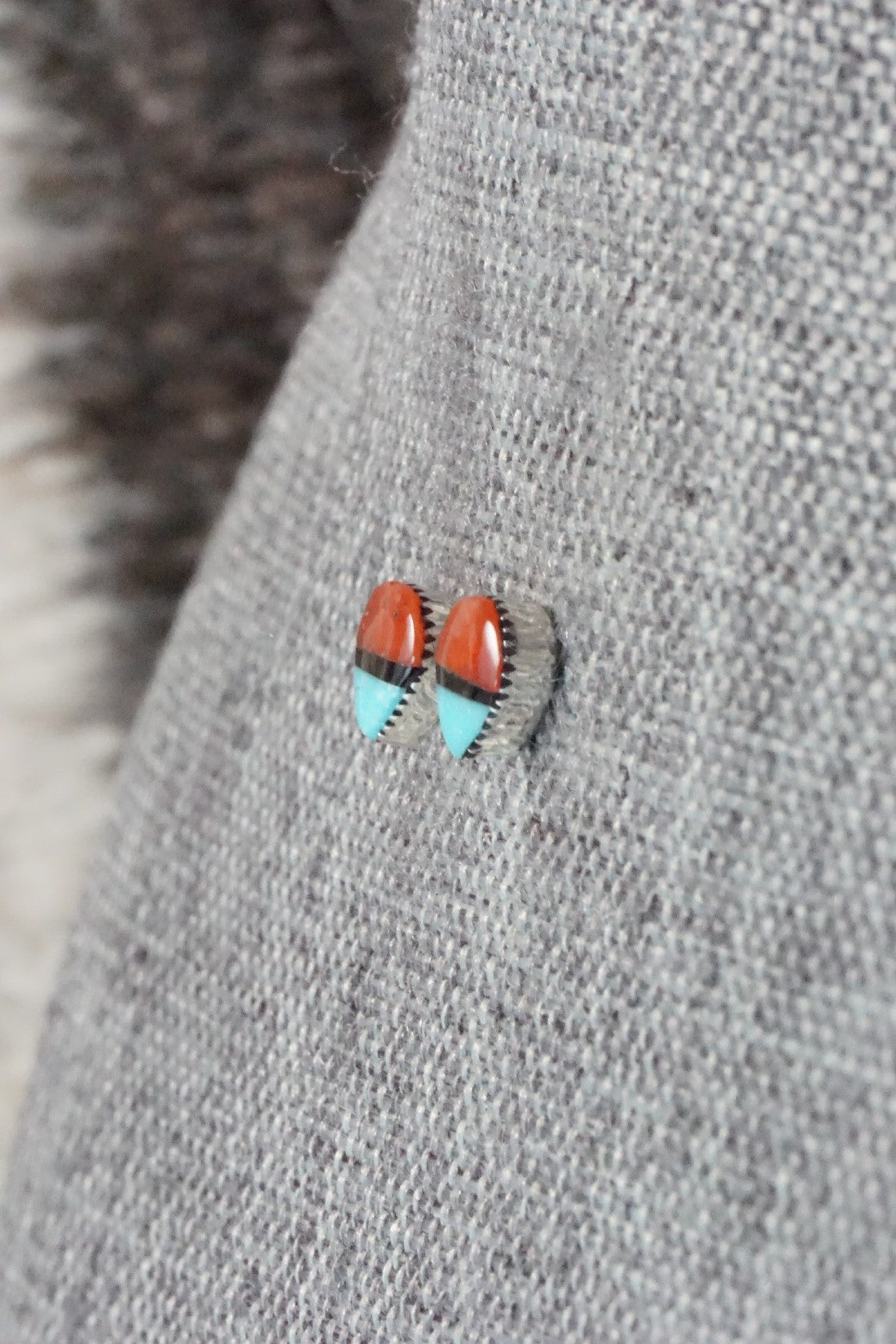 Turquoise, Coral, Onyx & Sterling Silver Earrings - Rosaline Bradley