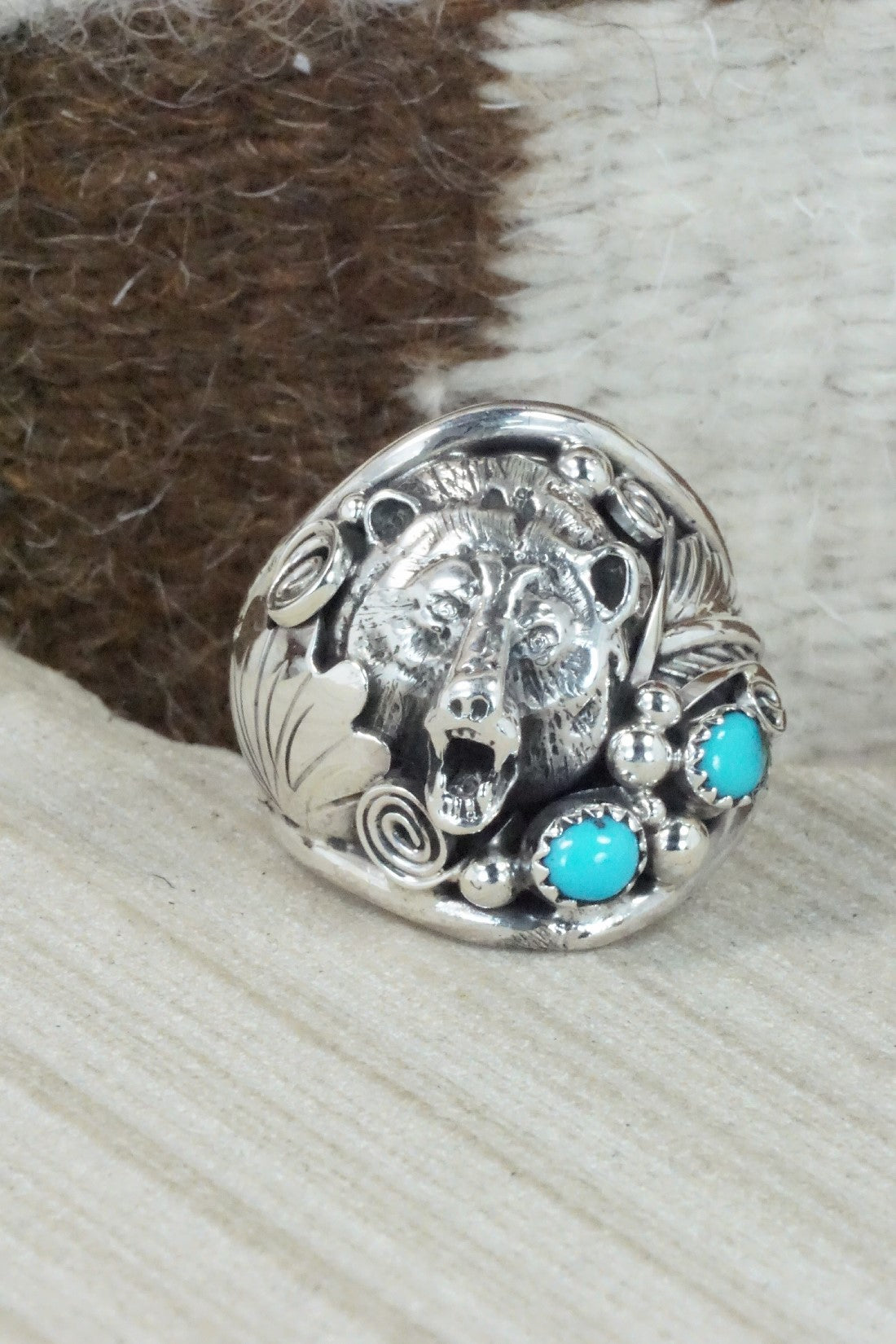 Turquoise & Sterling Silver Ring - Jeannette Saunders - Size 13.5