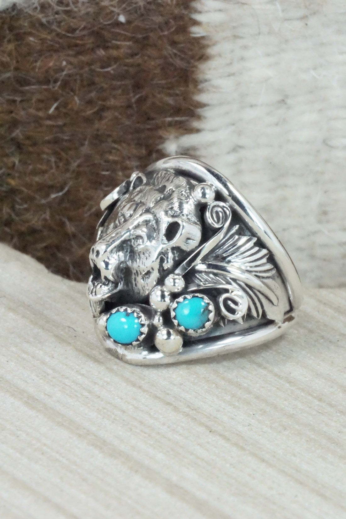 Turquoise & Sterling Silver Ring - Jeannette Saunders - Size 13.5