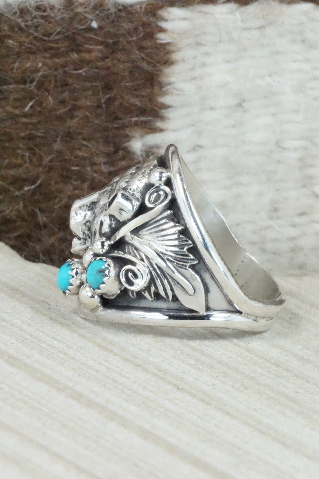 Turquoise & Sterling Silver Ring - Jeannette Saunders - Size 13.5