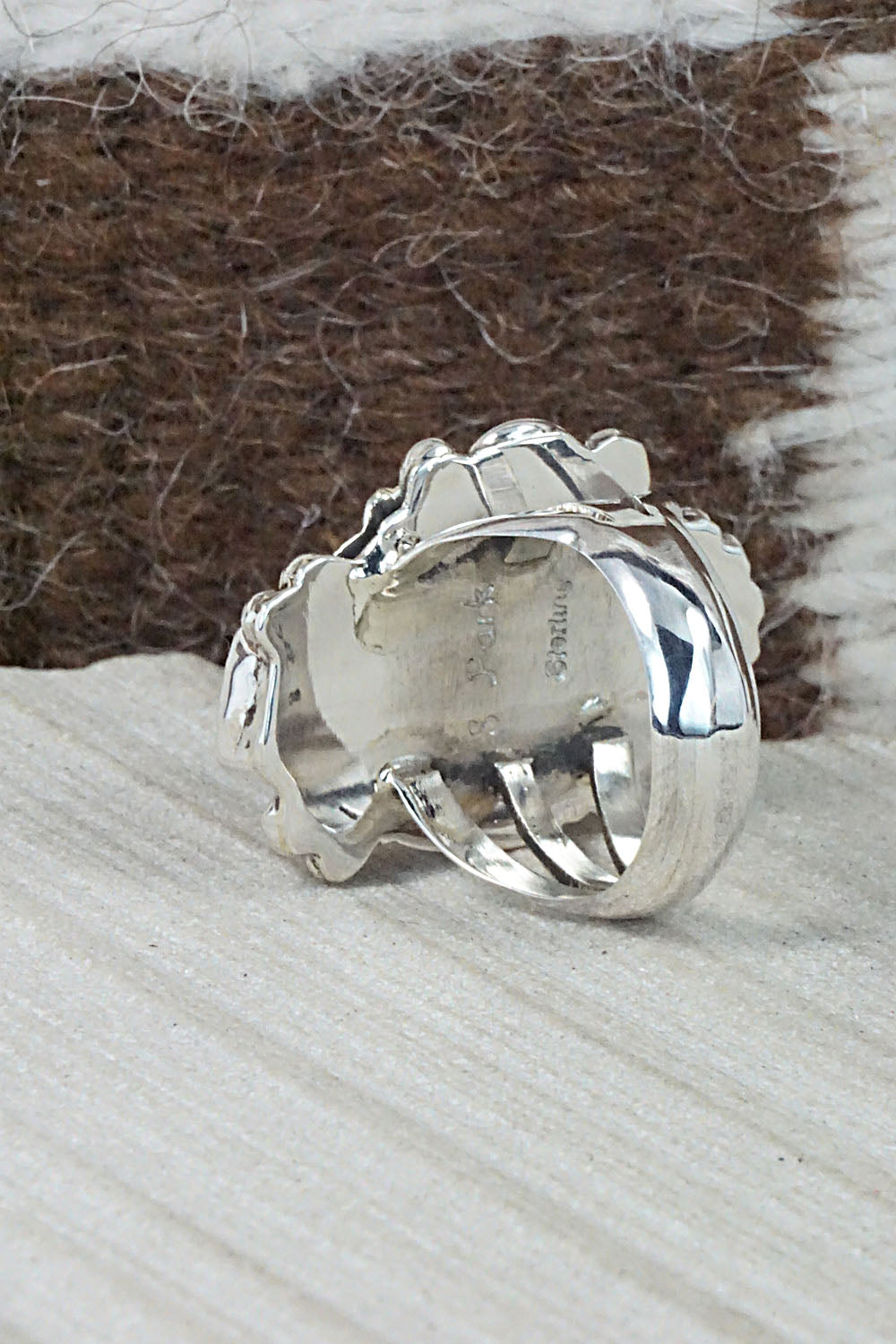 Turquoise, Coral & Sterling Silver Ring - Sandra Parkett - Size 7