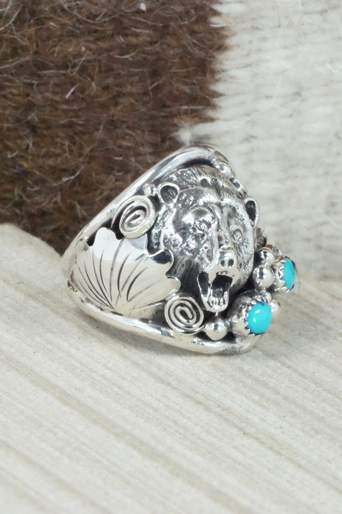 Turquoise & Sterling Silver Ring - Jeannette Saunders - Size 13.5