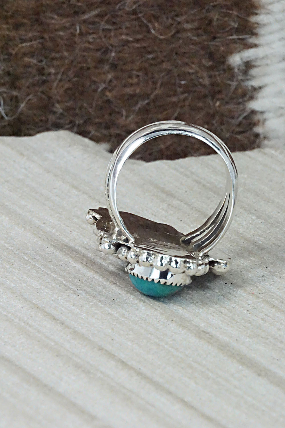 Turquoise, Coral & Sterling Silver Ring - Sandra Parkett - Size 7
