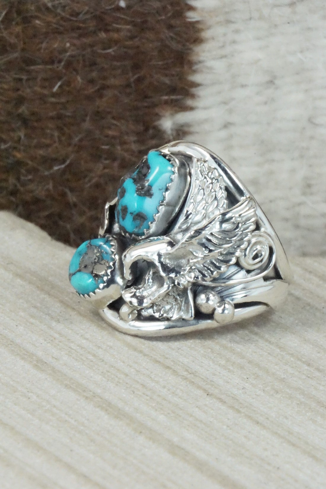 Turquoise & Sterling Silver Ring - Jeannette Saunders - Size 13.5