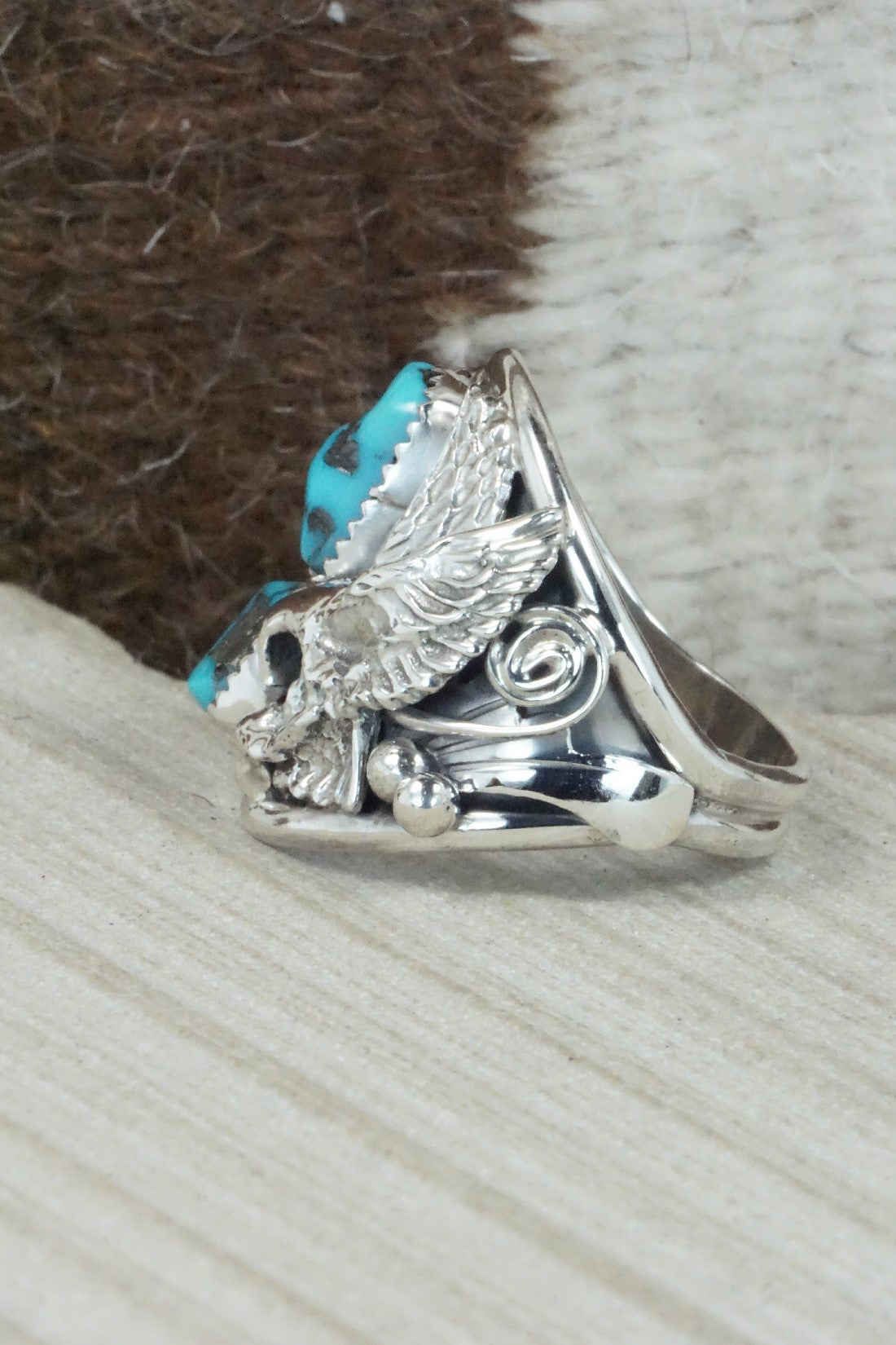 Turquoise & Sterling Silver Ring - Jeannette Saunders - Size 13.5