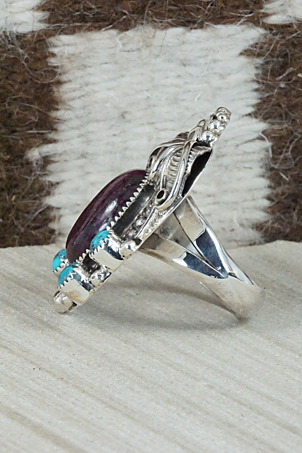 Spiny Oyster, Turquoise & Sterling Silver Ring - Sandra Parkett - Size 8 (Adj)