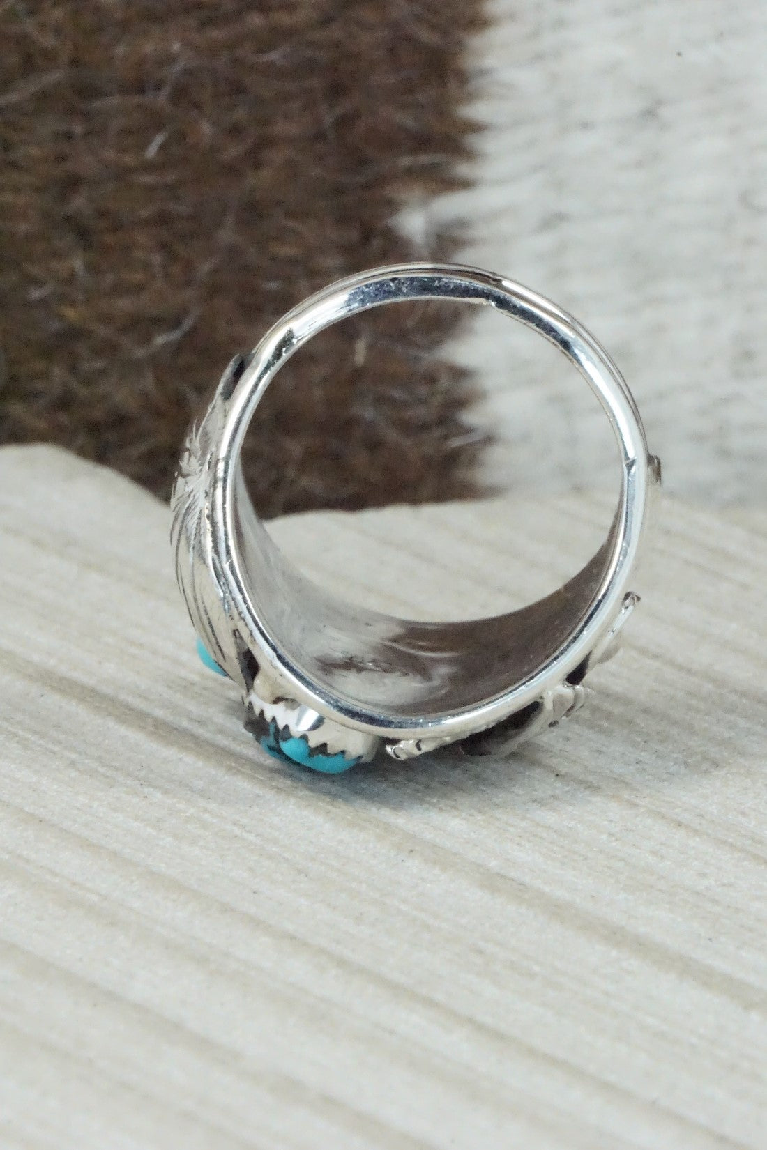 Turquoise & Sterling Silver Ring - Jeannette Saunders - Size 13.5