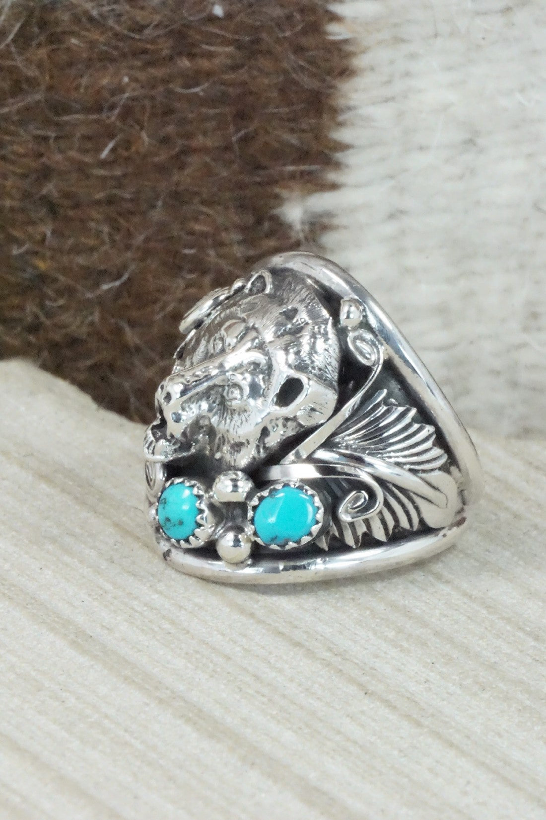 Turquoise & Sterling Silver Ring - Jeannette Saunders - Size 13.5